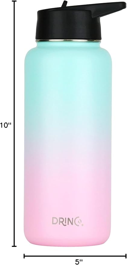 DRINCO Stainless Steel Water Bottle Spout Lid Vacuum Insulated Double Wall Water Bottle Wide Mouth (40oz 32oz 22oz 18oz 14oz) Leak Proof Keeps Cold or Hot (32 oz, 32oz Macaron)-Ruum Studio Home