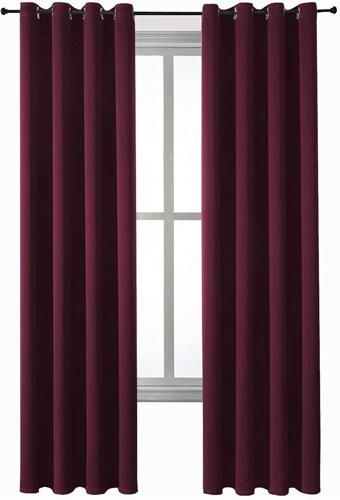 ChrisDowa Grommet Blackout Curtains for Bedroom and Living Room - 2 Panels Set Thermal Insulated Room Darkening Curtains (Burgundy Red, 52W x 95L)-Ruum Studio Home
