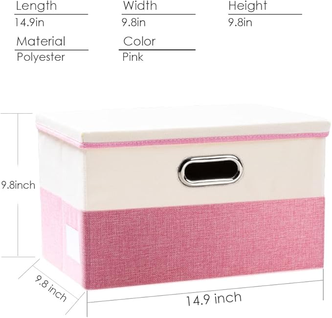 PRANDOM Collapsible Storage Bin with Lid [3-Pack] Fabric Foldable Storage Box Organizer Container Basket Cube with Cover for Home Bedroom Closet Office Nursery Pink&Cream(14.9x9.8x9.8)-Ruum Studio Home