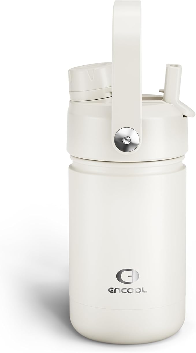 Kids Insualated Water Bottle with Straw - 12oz Stainless Steel Water Bottle with Dual Spouts, Leak-Proof, BPA-Free, Double Wall Vacuum Keeps Cold for 24 Hours for Sports, Travel, School (Cream Moon)-Ruum Studio Home