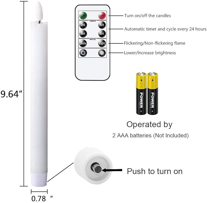 GenSwin Flameless Flickering Taper Candles with 2 Remote Controls and Timer, Real Wax 3D Wick Light Window Candles Battery Operated Pack of 8, Christmas Home Wedding Decor(White, 0.78 X 9.64 Inch)-Ruum Studio Home