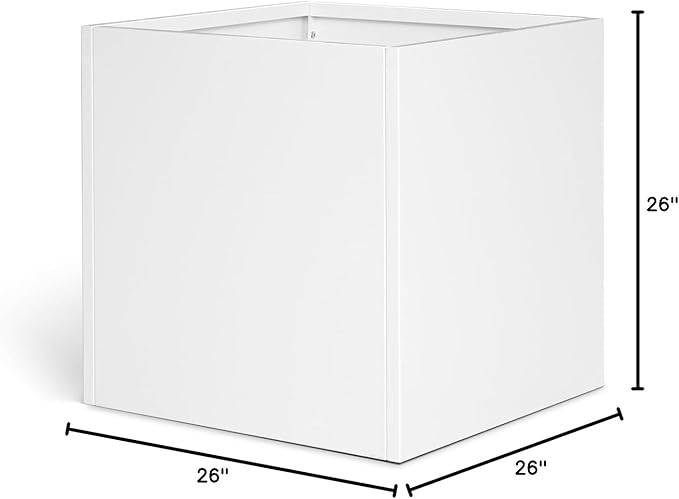 White Steel Planter Square Outdoor Planters Galvanized Steel Planter Box Indoor Metal Large Planters Cube Heavy Duty Flower Pot 26 Inch Modern Commercial Residential for Trees Patio Deck Yard Garden-Ruum Studio Home