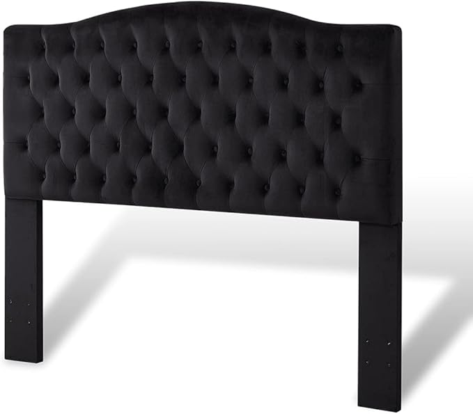 24KF Upholstered Tufted Button Velvet Headboard,Comfortable Fashional Headboard Queen/Full Size,Black-Ruum Studio Home