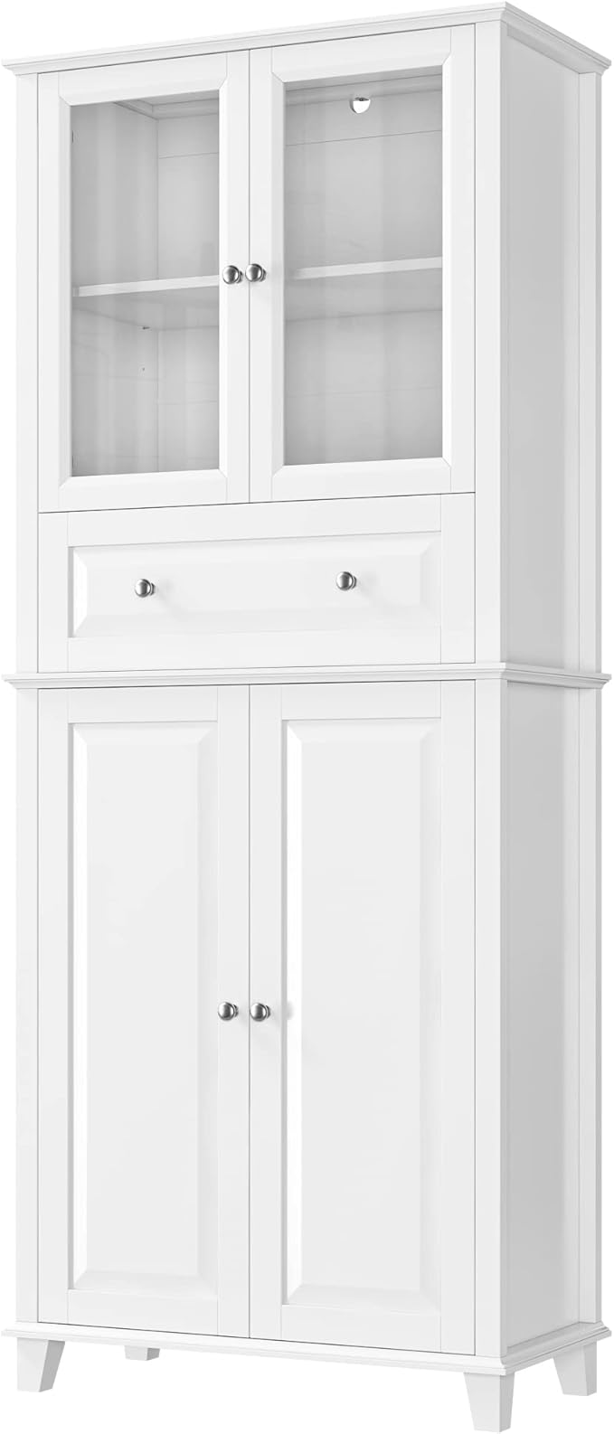 76'' Kitchen Pantry Storage Cabinet, Freestanding Kitchen Cupboard with Large Drawer, Doors, and Adjustable Shelves, Bathroom Storage Cabinet for Dining Room, Living Room, Laundry, White-Ruum Studio Home