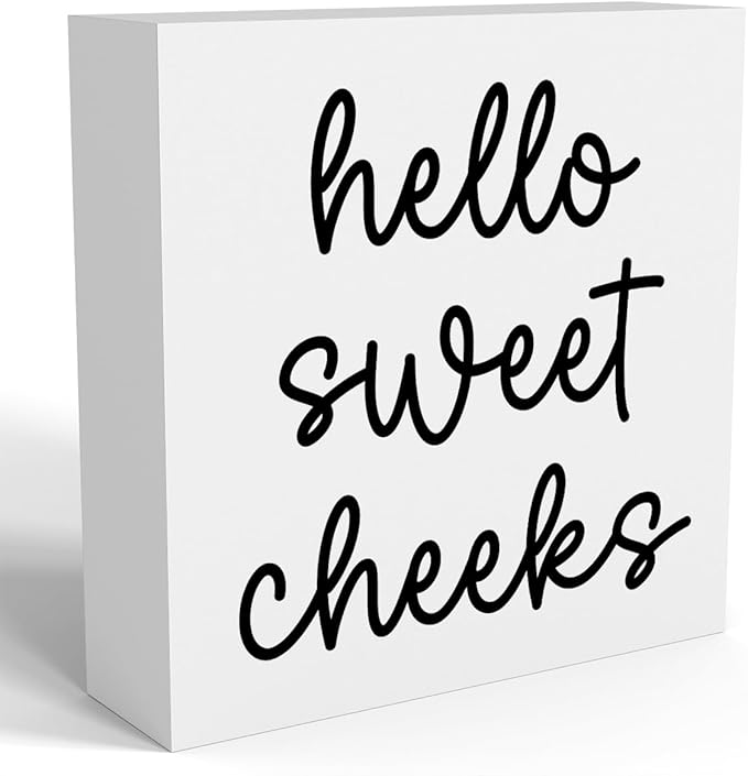 Hello Sweet Cheeks Bathroom Decor, Funny Bathroom Signs Decoration, Black and White Bathroom Decoration, Bathrooms Decor for Shelves, Wooden Box Decoration Sign for Home Farmhouse Living Room Table-Ruum Studio Home