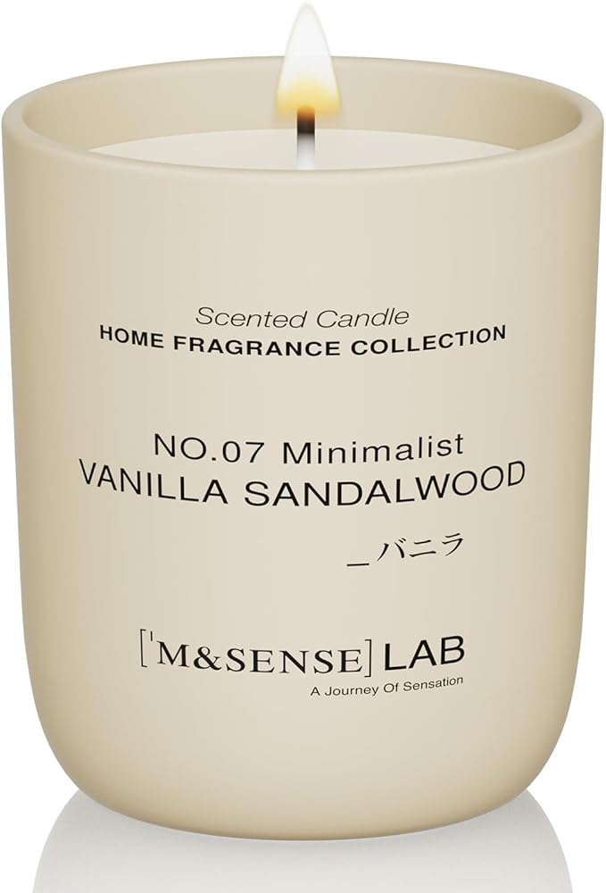 M&SENSE Natural Soy Candle| Vanilla Sandalwood | 5.3 oz | Minimalist Scented Candle for Relaxation, Gifting, Home Décor | for Bedroom, Office, Party Small-Ruum Studio Home