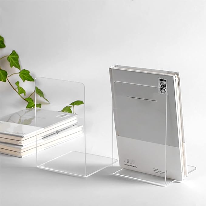 Lulonpon 2 Pieces Book Ends, Bookend, Books Ends for Shelves, Books Ends for Heavy Books, Clear Bookends, Acrylic Bookends for School, Library,Desktop Organizer and Book Shelves-Ruum Studio Home