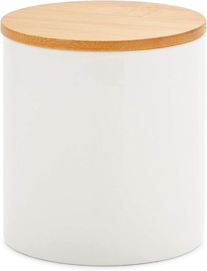 Farmlyn Creek Set of 3 White Ceramic Canisters with Airtight Wooden Bmaboo Lids - Kitchen Counter Containers - Food Storage Jars for Storing Sugar, Coffee, Snacks and Other Dry Goods (3 Sizes)-Ruum Studio Home
