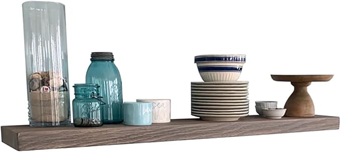 Joel's Antiques - 48 Inch Wooden Floating Shelves for Wall - 48x8x2 in - Made of Natural Wood - Long Heavy Duty Wall - Made in USA - Perfect for Living Room, Kitchen - Grey-Ruum Studio Home