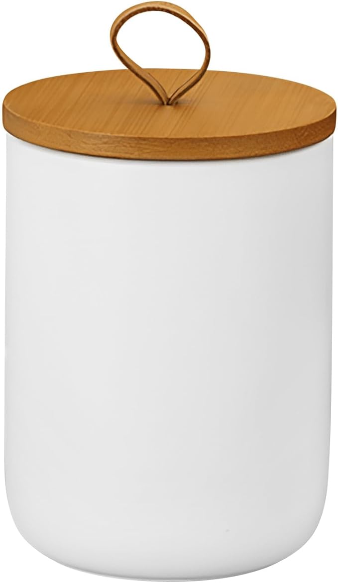 Ceramic Storage Jars, Modern Elegant Highly Polished Airtight Gorgeous Storage Canisters with Wooden Lid Small Food Stroage Jar for Kitchen Spice Tea Vanilla Sugar Coffee Beans (White medium)-Ruum Studio Home