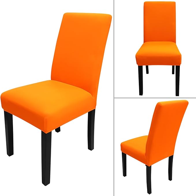 JQinHome Dining Chair Slipcover, High Stretch Removable Washable Chair Seat Protector Cover Set of 2,Chair Covers for Halloween Dining Room, Kitchen,Home Party,Wedding Ceremony(Orange, 2PC)