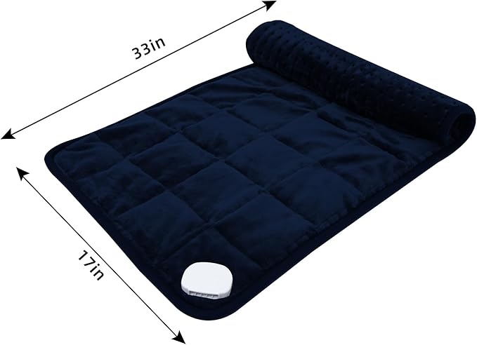 Ruqiji 17''x33'' Weighted Heating Pad, 5.2lbs with 12 Temperature Settings& Countdown Display, Pain Relief for Back/Neck/Shoulders/Abdomen/Legs, Birthday Gifts for Mom Dad Women Men (Navy Blue)-Ruum Studio Home