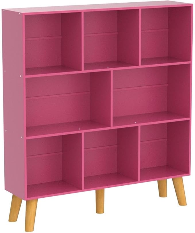 LEYAOYAO Bookshelf,3 Tier Book Shelf with Legs,Pink Modern Bookshelf,Large Freestanding Open Modern Bookshelves,Display Bookcases Decor Furniture for Nursery-Ruum Studio Home