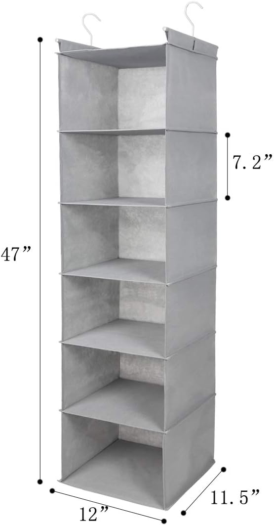 MAX Houser 6 Tier Shelf Hanging Closet Organizer, Closet Hanging Shelf with 2 Sturdy Hooks for Storage, Foldable (Light Grey)-Ruum Studio Home