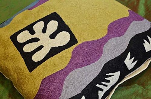 Yellow Matisse Gold Pillow Cover Farmhouse Chair Pillowcase Art Deco Chair Cushion Modern Outdoor Pillow Kids Room Cushions Hand Embroidered Wool Size 18x18-Ruum Studio Home
