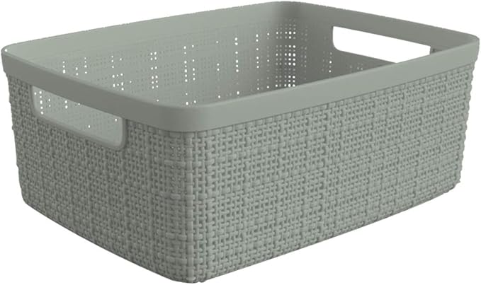 Curver Jute Decorative Plastic Organization and Storage Basket Perfect Bins for Home Office, Closet Shelves, Kitchen Pantry and All Bedroom Essentials, Small, Grey, Set of 8-Ruum Studio Home