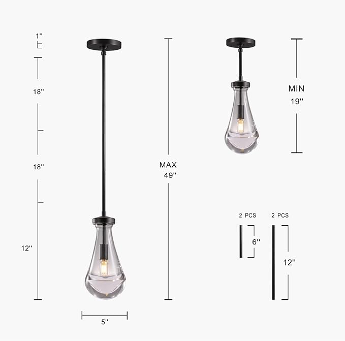 Raindrop Pendant Lights, Bronze Modern Pendant Lights for Kitchen Island with Rod, Penadant Light Fixtures, Chandelier for Living Room Hallway,Bedroom Pendant Light, Bulb Included-Ruum Studio Home