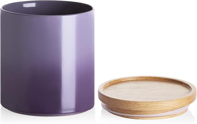 Sweejar Ceramic Food Storage Jar, Stackable Kitchen Canisters, Containers with Airtight Seal Wooden Lid for Serving Ground Coffee, Tea, Sugar, Salt and More - 16 Fl Oz (Gradient Purple)-Ruum Studio Home