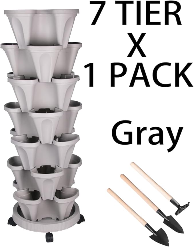 Vertical Planter 7 Tier Stackable Planters Garden Planters Strawberry Herb Flower and Vegetable Planter Indoor Outdoor Gardening Pots with Removable Wheels and Tools-Ruum Studio Home