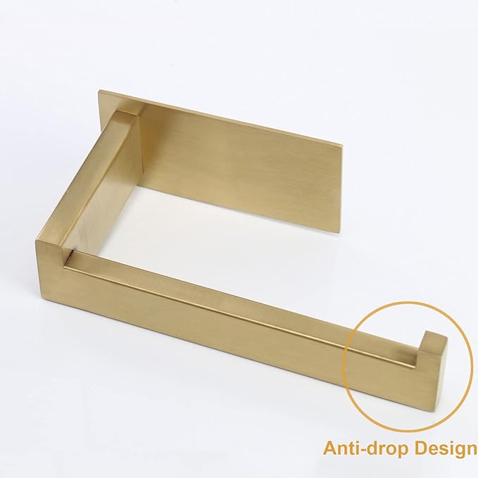Toilet Paper Holder, Self Adhesive Tissue Holder Stainless Steel Rustproof Paper Roll Holder, No Drilling Easy to Install, Toilet Paper Rack Suitable for Office, Bathroom (Brushed Gold)-Ruum Studio Home