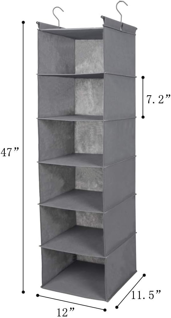 MAX Houser 6 Tier Shelf Hanging Closet Organizer, Closet Hanging Shelf with 2 Sturdy Hooks for Storage,2 Pack, Foldable (Grey)-Ruum Studio Home