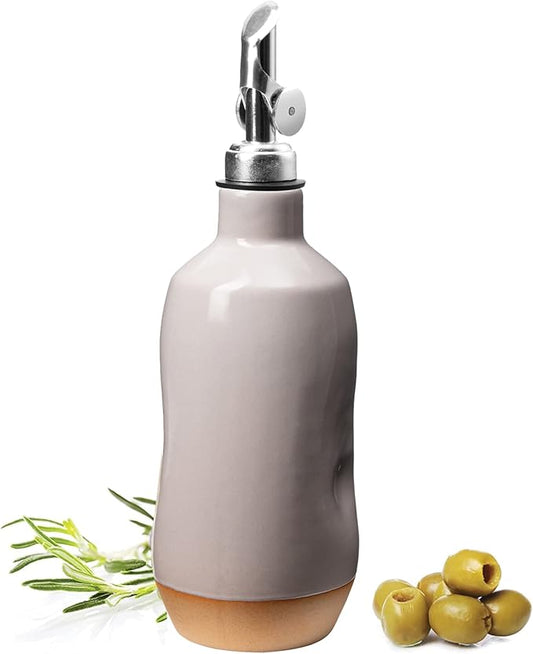 Olive Oil Dispenser Bottle Stoneware Ceramic, Cruet Protects to Reduce Oxidation, Suitable For Storage Of Oil, Vinegar, Coffee Syrups & Other Liquids - Stainless Steel Spout 14Oz-Ruum Studio Home