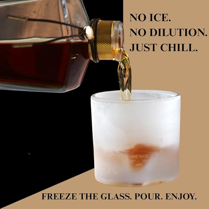 Lake Tahoe Heavy Crystal Whiskey Glasses Gift Set of 2, Thick Freezable Bourbon Glass 1lb Each, Premium Whiskey Gifts for Men, Frozen Crystal Chills Cocktails, 10 oz-Ruum Studio Home