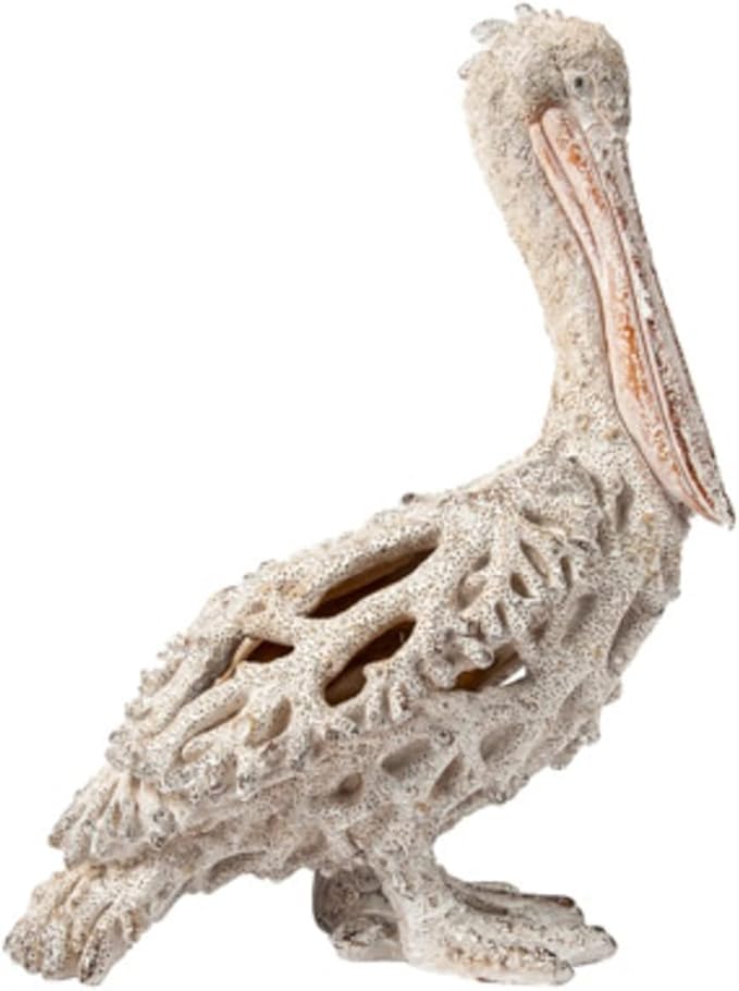White Pelican Standing Figurine - 13.75” Coral Reef Nautical Decor Coastal Beach Home Accent Ocean Statue for Shelf, Tabletop, or Mantel Display-Ruum Studio Home