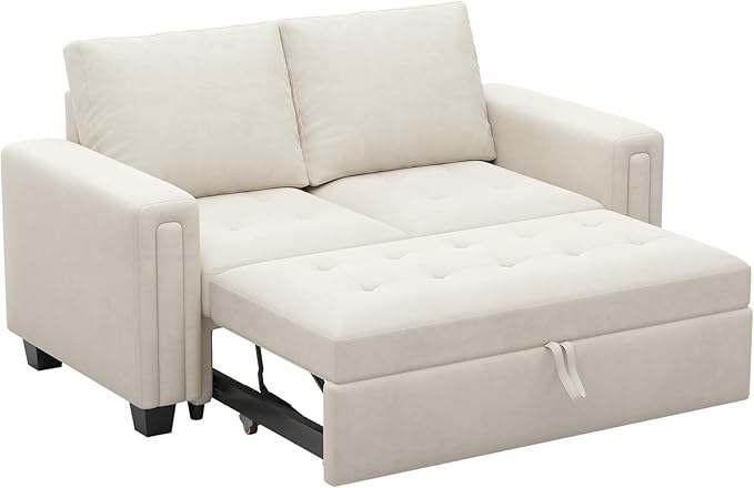 Belffin Modular Sectional Sleeper Sofa with Pull Out Couch Bed Modular Sleeper Loveseat Sectional Sofa Velvet Fabric for Living Room Apartment Beige-Ruum Studio Home