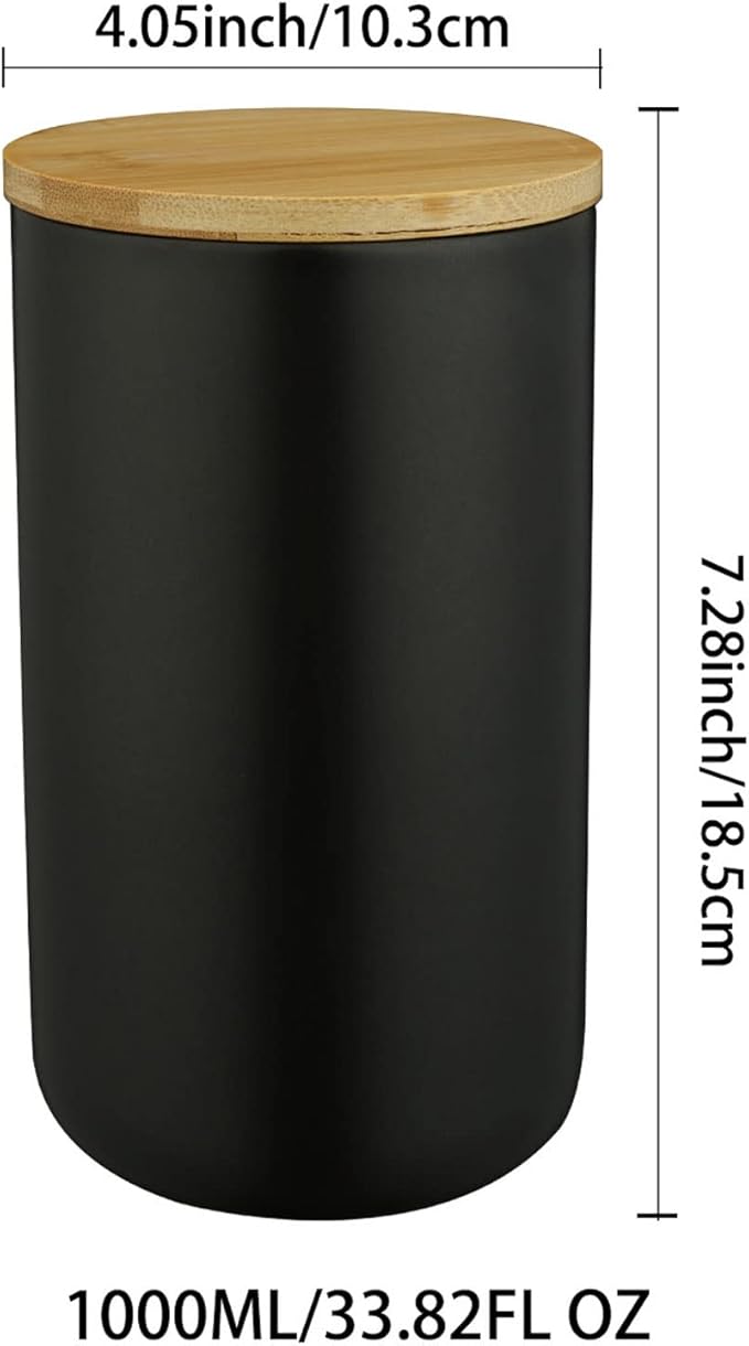 Ceramic Food Storage Jar Canister Modern Design Food Canisters with Airtight Seal Bamboo Lid, Loose Tea Coffee Spice Nuts Snacks Storage Jar Canister (Black 33.81oz/1000ml)-Ruum Studio Home