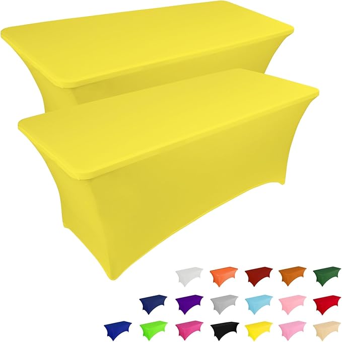 IVAPUPU 2 Pack 6FT Table Cloth for Rectangular Fitted Events Stretch Yellow Table Covers Washable Spandex Tablecloth Protector for Party, Wedding, Cocktail, Banquet, Festival-Ruum Studio Home