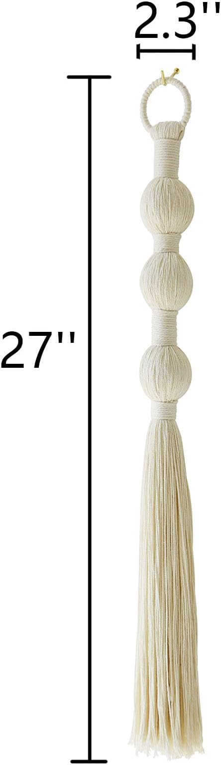 Macrame Wall Hanging Small Sphericity Cotton Textile Tassel Wall Hanging Fiber Yarn Art for Living Room Bedroom 27'' L x 2.3'' W-Ruum Studio Home