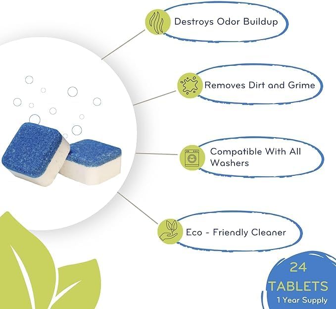 Washing Machine Cleaner and Deodorizing Tablets For Front & Top Load Washers Including H.E. to Remove Odor causing build-up, Pet Hair, & debris from drum, pipes, and filter.-Ruum Studio Home