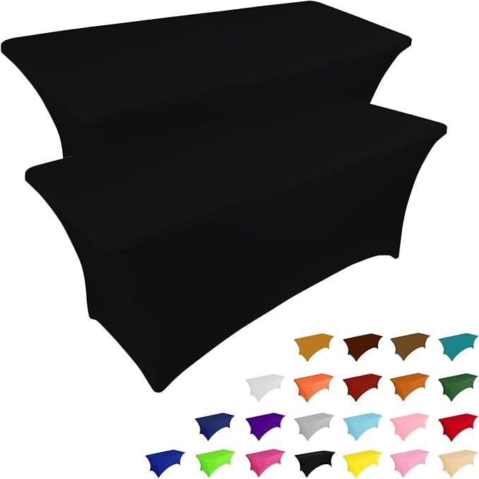 IVAPUPU 2 Pack 6FT Table Cloth for Rectangular Fitted Events Stretch Black Table Covers Washable Spandex Tablecloth Protector for Party, Wedding, Cocktail, Banquet, Festival-Ruum Studio Home