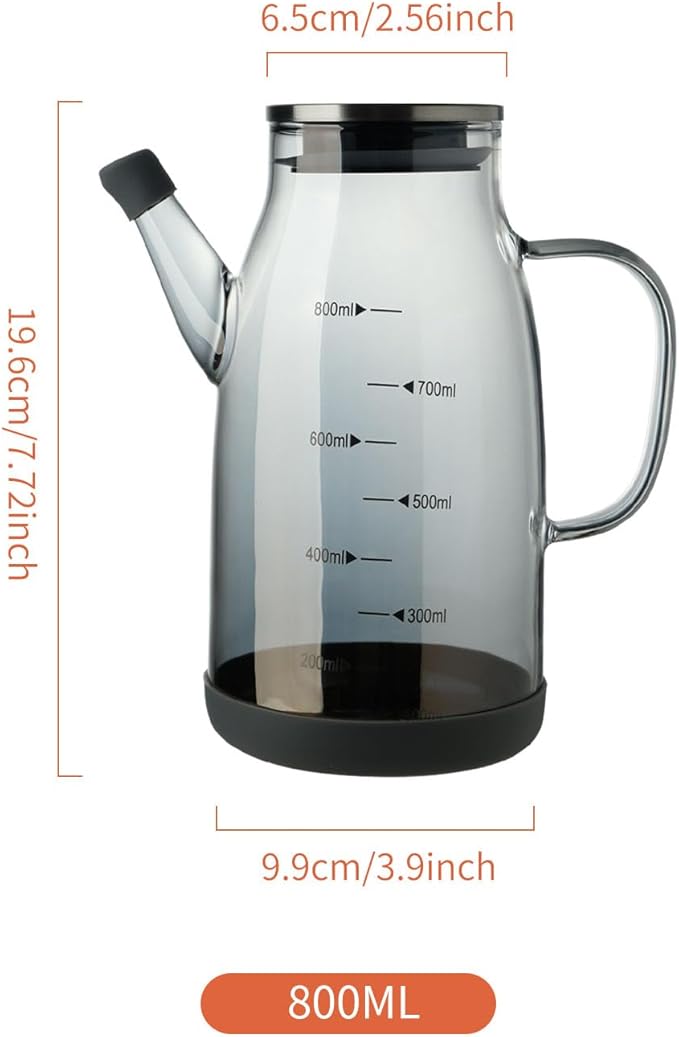 Large Glass Oil Dispenser Bottle for Kitchen Cooking Recipiente Para Aceite De Cocina Olive Oil Vinegar Dispenser Cruet Stainless Steel Lid No Drip Liquid Container (Grey, 27oz / 800ml)-Ruum Studio Home