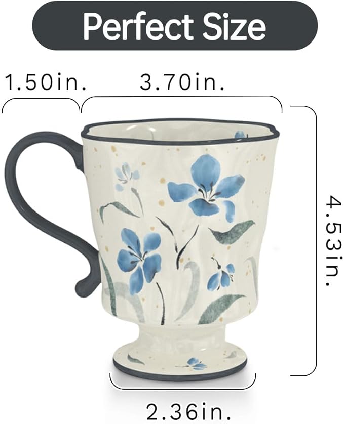 360ml -12.17oz Painted Forget-Me-Not Floral Ceramic Mug - Cute Coffee Cup for Latte, Espresso - Gift for Women, Dishwasher Safe-Ruum Studio Home