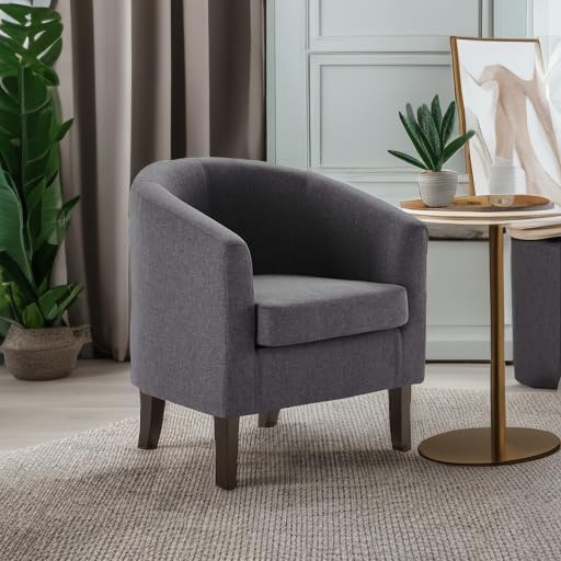 BELLEZE Living Room Chair, Linen Round Accent Barrel Chair, Club Tub Sofa Chair for Bedroom, Corner Chair with Flared Legs and Cozy Soft Padding - Highland (Gray)-Ruum Studio Home