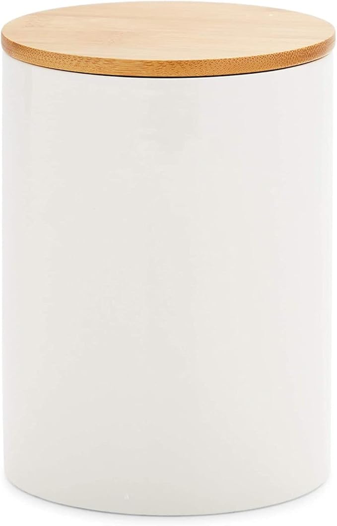 Farmlyn Creek Set of 3 White Ceramic Canisters with Airtight Wooden Bmaboo Lids - Kitchen Counter Containers - Food Storage Jars for Storing Sugar, Coffee, Snacks and Other Dry Goods (3 Sizes)-Ruum Studio Home