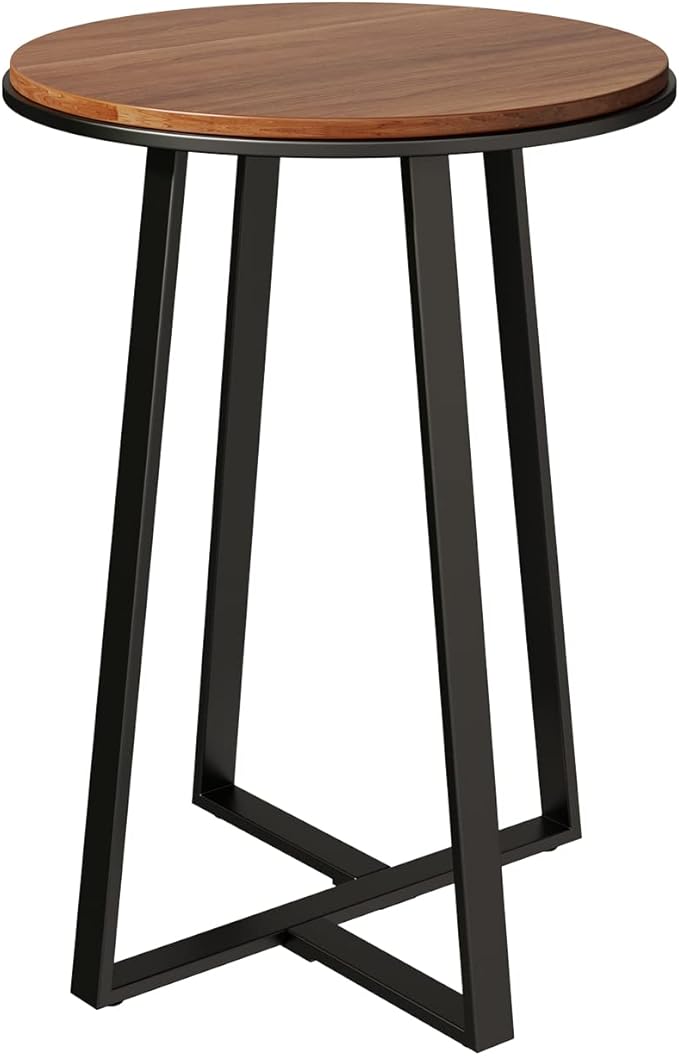 Round End Tables, Small Side Table Walnut Color MDF Top, Metal Frame Black, Tall End Table for Bed Room, Coffee Tea End Table for Living Room(Walnut+Black)-Ruum Studio Home