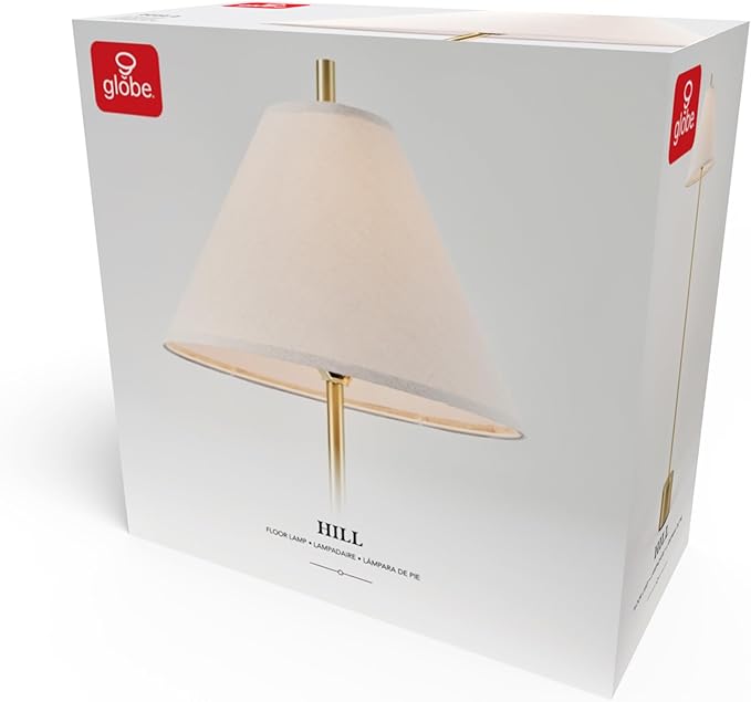 GLOBE Electric 61000060 60" Floor Lamp, Matte Brass Finish, Beige Linen Shade, Heavy Weighted Base, Rotary Switch on Shade, Modern Standing Light for Living Room, Home Office Accessories-Ruum Studio Home