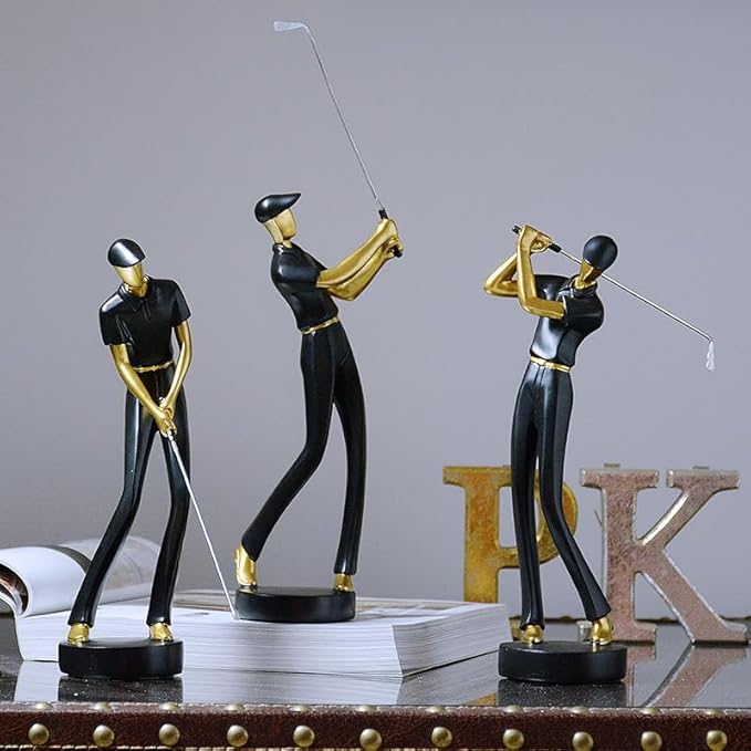 HAUCOZE Golf Figurine Statue Golfer Decoration Arts Home Decor Sculpture Polyresin Black 9.6 inch-Ruum Studio Home