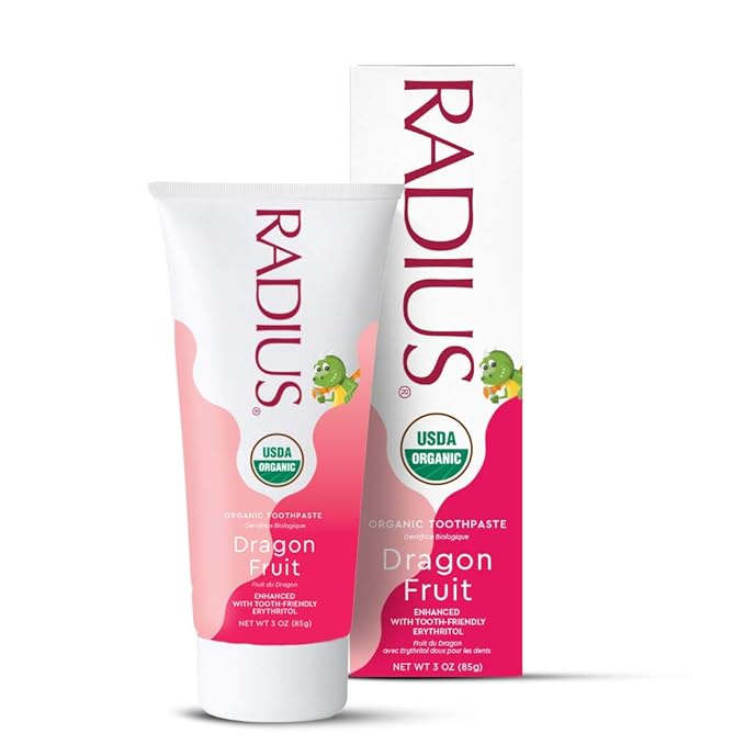 RADIUS USDA Organic Kids Toothpaste 3oz Non Toxic Chemical-Free Gluten-Free Designed to Improve Gum Health for Children's 6 Months and Up - Dragon Fruit - Pack of 6-Ruum Studio Home