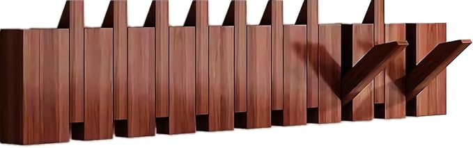 Wall Mounted Piano Key Hanger | Flip Style Hook | Entrance Wall Art Hook, Made of Oak Wood (3 Times Painted, 4 Times Polished) (Walnut, 10Hooks)-Ruum Studio Home