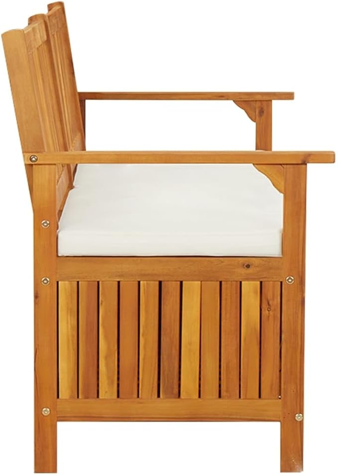 vidaXL Patio Storage Bench 58.3" - Solid Acacia Wood with Cream White Cushion - Versatile Wooden Bench for Indoor and Outdoor Use - with Ample Storage Space-Ruum Studio Home