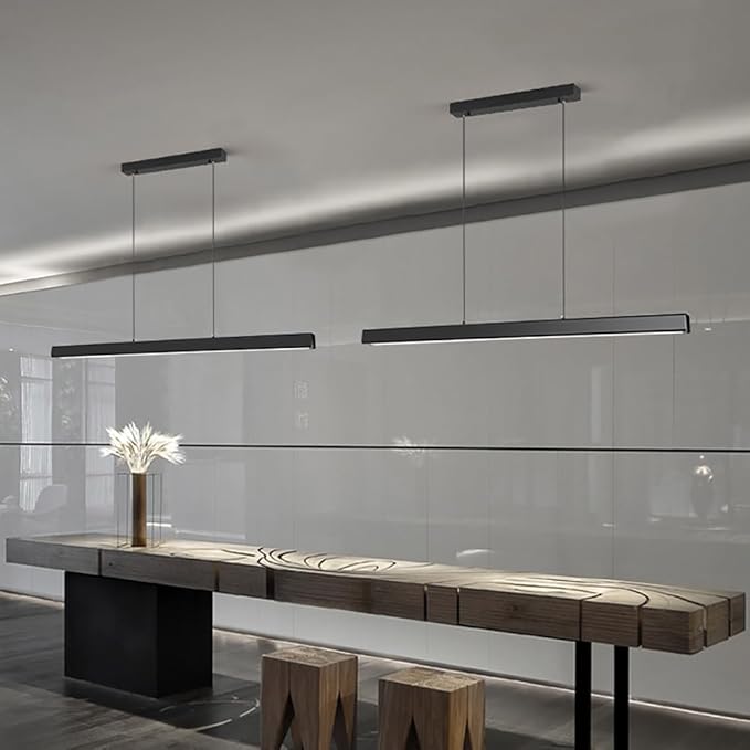JAYMP Minimalist Linear Pendant Light Dimmable LED Modern Chandelier Dining Room Island Light Restaurant Cafe Bar Office Hanging Lamp Black 45"-Ruum Studio Home