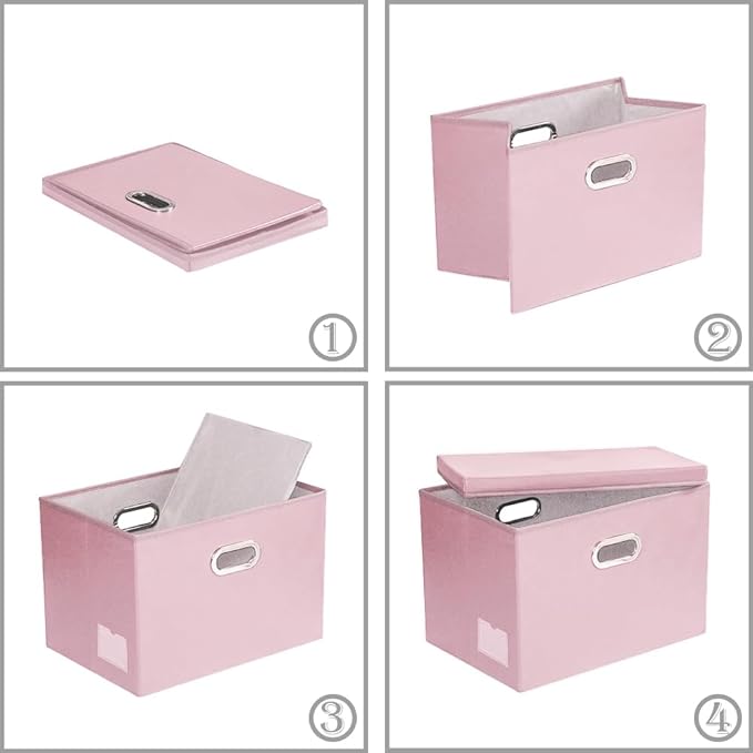 PRANDOM Collapsible Storage Bins with Lids [3-Pack] Leather Fabric Foldable Storage Boxes Organizer Containers Baskets Cube with Cover for Bedroom Closet Office Nursery Pink (14.9x10.8x10)-Ruum Studio Home