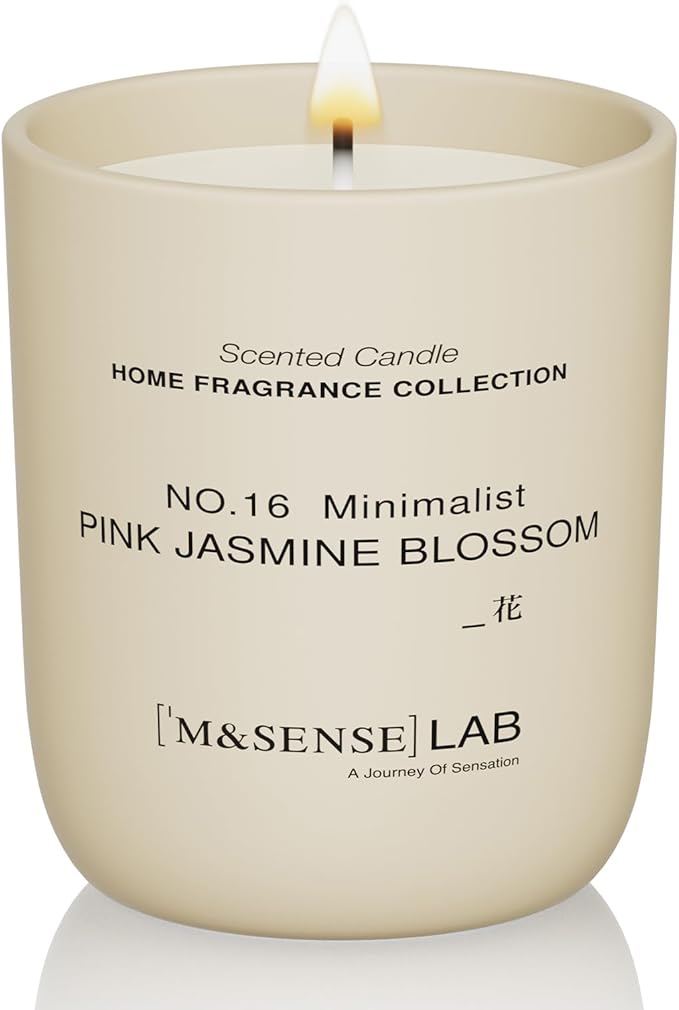 M&SENSE Natural Soy Candle| Pink Jasmine Blossom | 5.3 oz | Minimalist Scented Candle for Relaxation, Gifting, Home Décor | for Bedroom, Office, Party Small-Ruum Studio Home