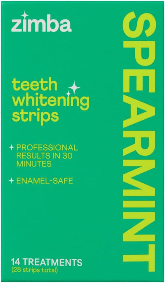 Zimba Spearmint Flavored Teeth Whitening Strips | Vegan, Enamel Safe Hydrogen Peroxide Teeth Whitener for Coffee, Wine, Tobacco, and Other Stains | 14 Day Treatment | Spearmint-Ruum Studio Home