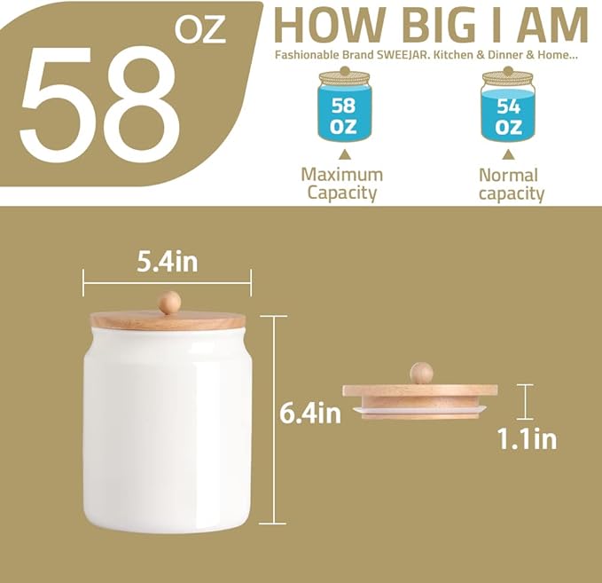 Sweejar Ceramic Kitchen Canisters, 58 FLOZ Porcelain Food Storage Jar with Airtight Seal Wooden Lid, Home Container Serving for Coffee Beans, Tea-leave, Sugar, Salt and More, Tool Bucket (Black)-Ruum Studio Home