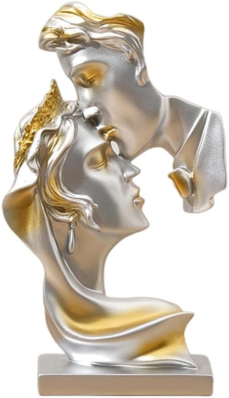 Couples Kiss Sculpture,Abstract Art Couple Sculpture Home Furnishing Resin Statue Decoration Romantic Statue Used for Home Decoration, Wedding, Gift.Silver-Ruum Studio Home